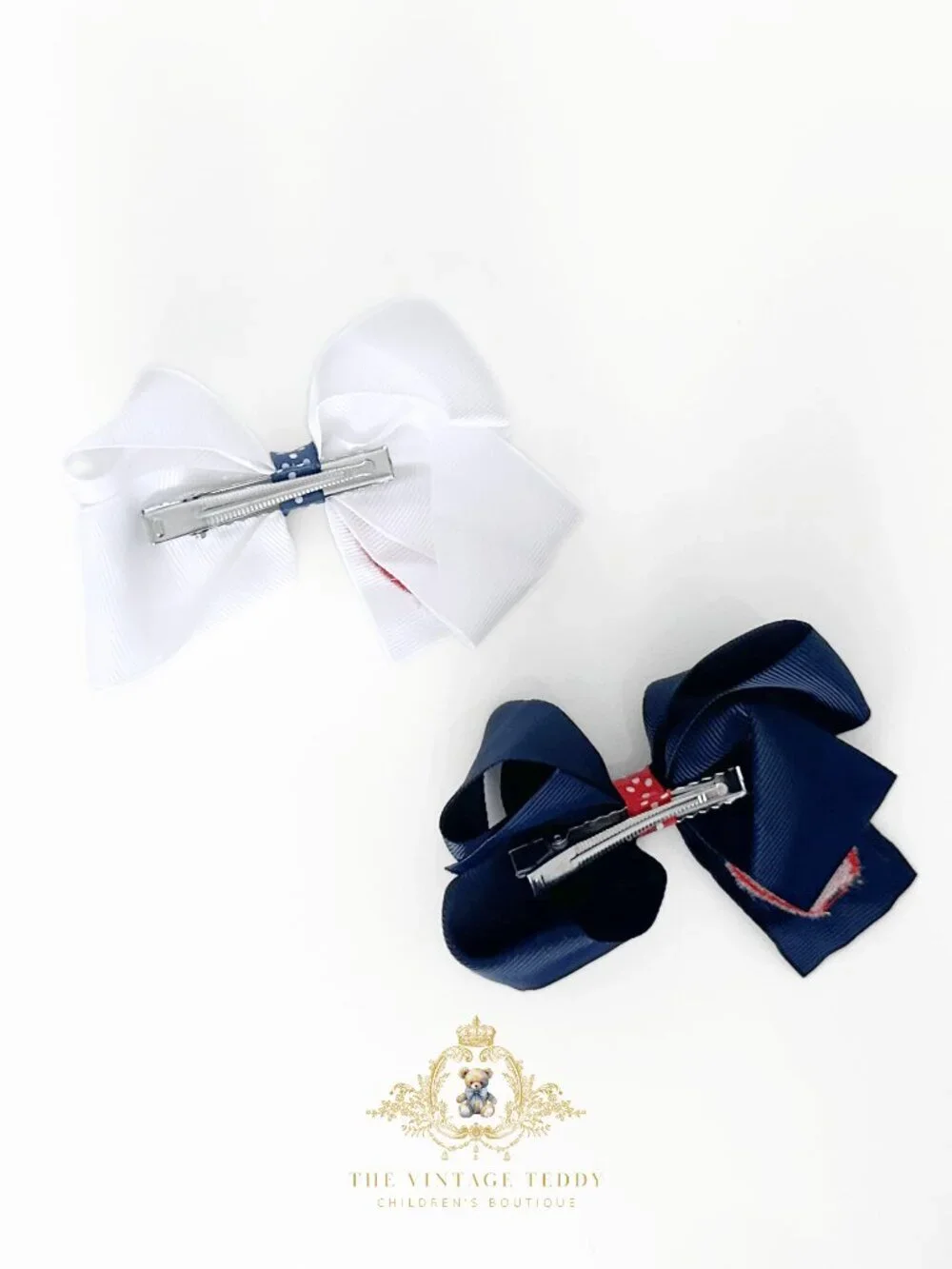 NWT Cute Girls Hair Bows Back to School Embroidered Grosgrain Ribbon Set of 2